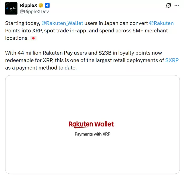 Rakuten Point Conversion Introduced…XRP Demand Expected to Increase